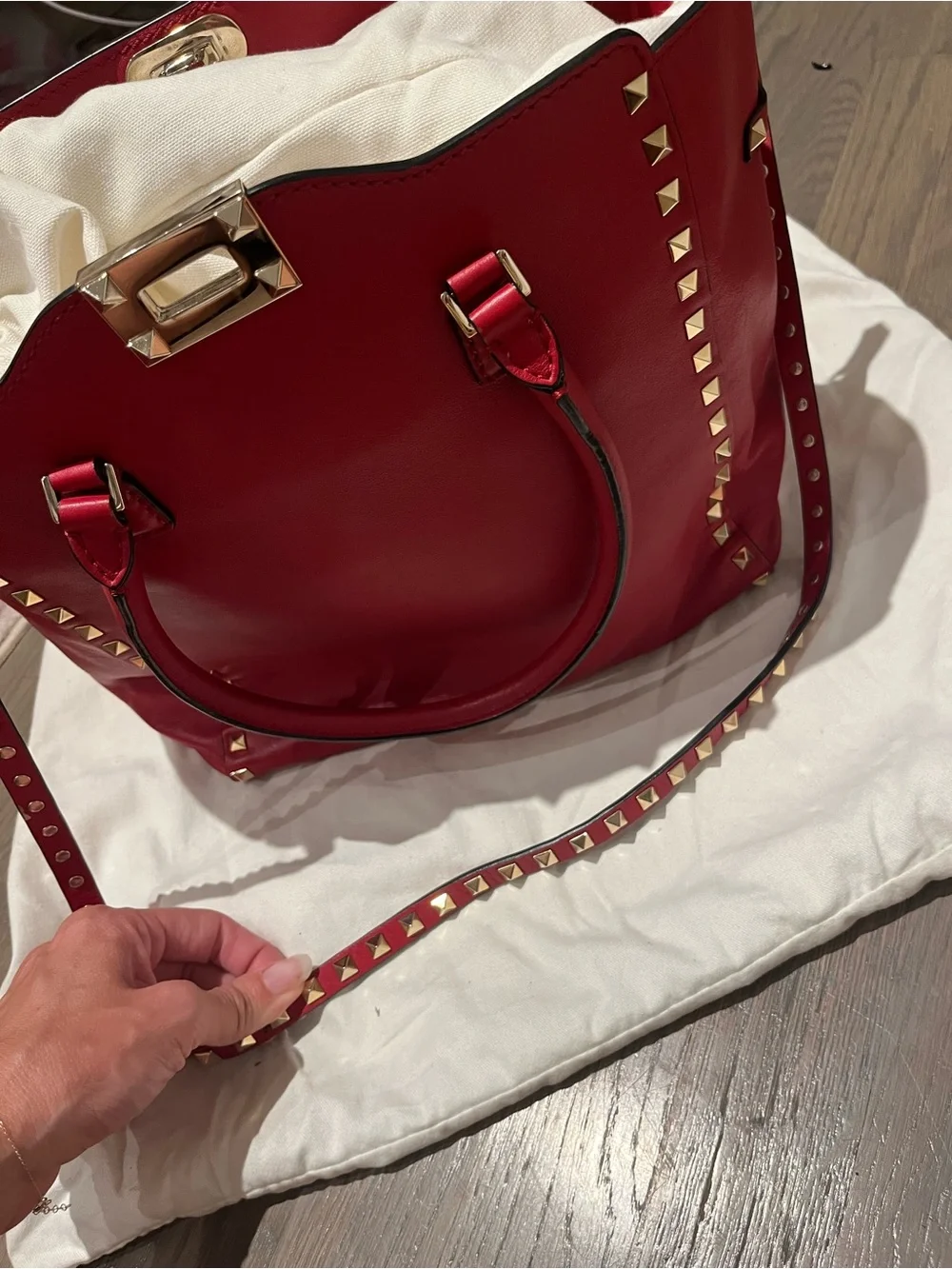 Valentino Garavani Rockstud Red Leather Tote